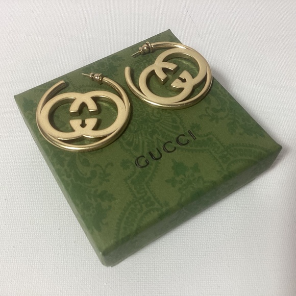 Gucci GG Gold Logo Hoop Earrings - Picture 1 of 2